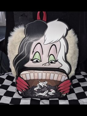 Disney Cruella Faux Fur Backpack - Black, White & Red